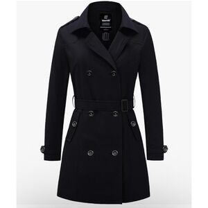 Wantdo Women Waterproof Trench Coat Double Breasted Long Jacket Size Small Black